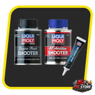 Liqui Moly Motorbike Additive Combo — 4T Shooter 80ml + Engine Flush 80ml + MoS₂ Shooter 20ml